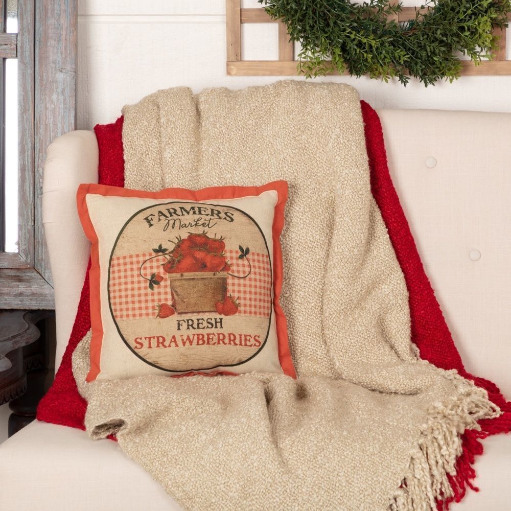 NEW! Farmer's Market Fresh Strawberries Throw Pillow 12x12 Country Farmhouse